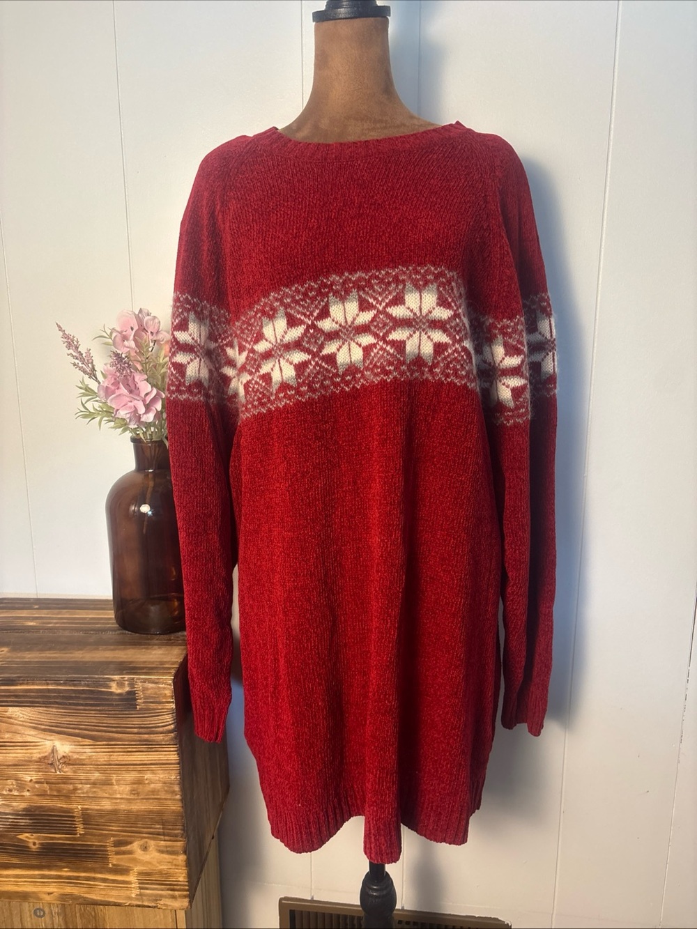 Venezia Jeans Sweater Womens Plus 22/24 Red Fair Isle Christmas Classic
